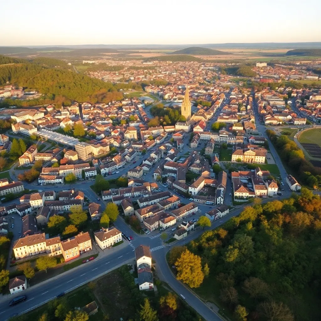 Vue aérienne de l'Allier avec les principales villes marquées, illustrant le maillage territorial du référencement local - référencement Allier - of-coaching.fr