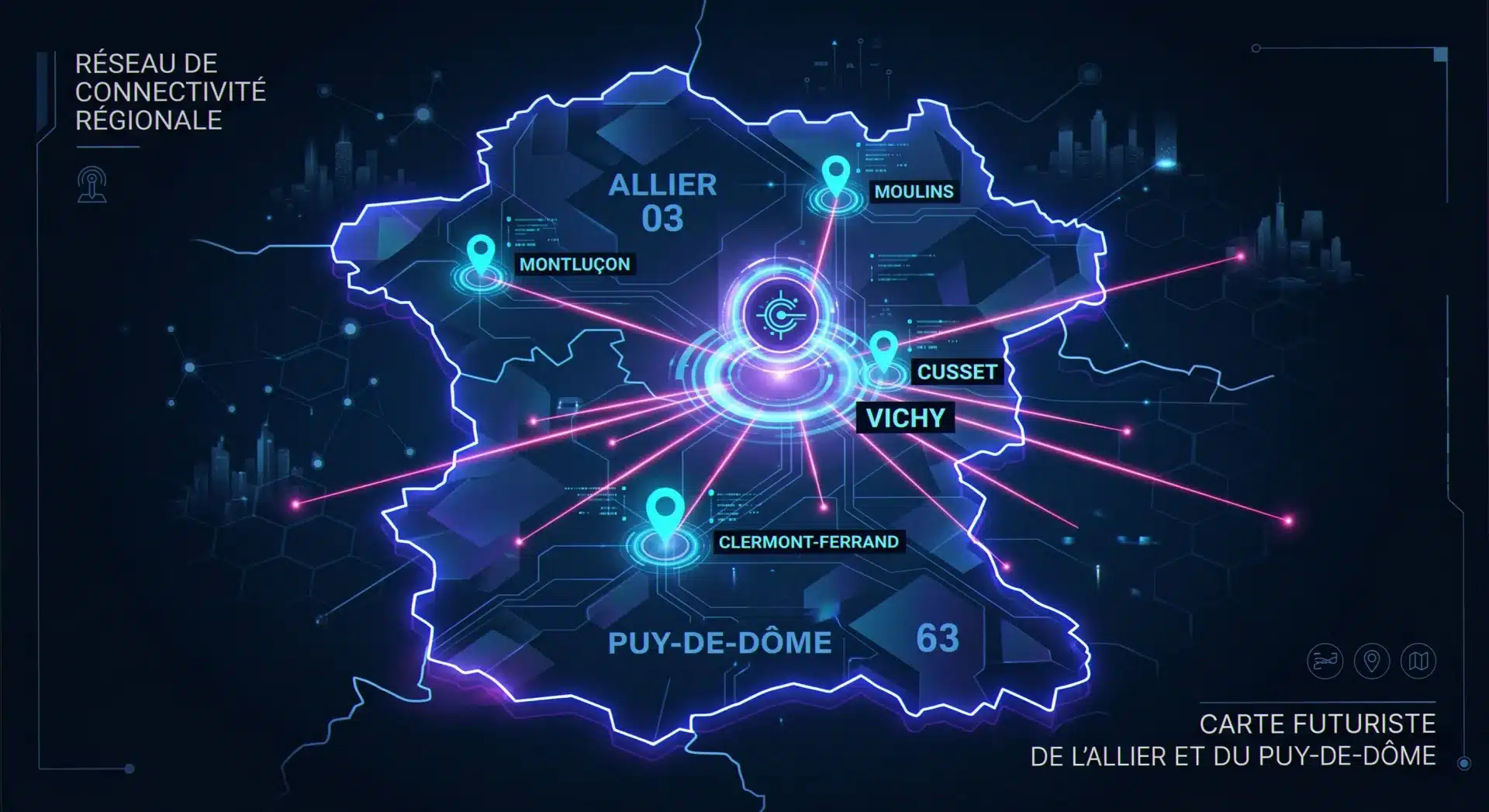 Agence SEA Vichy OF-Coaching : carte Allier et Puy-de-Dôme avec zones d'intervention Cusset Clermont-Ferrand Moulins Montluçon