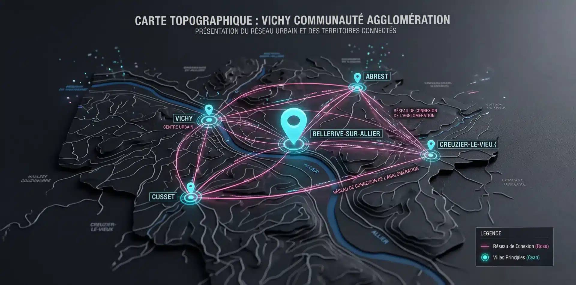 Carte des zones d'intervention de l'agence web Bellerive : agglomération Vichy Communauté