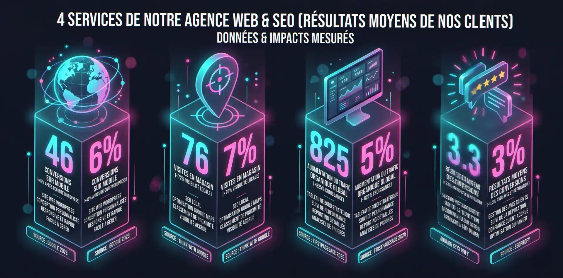 Les 4 prestations principales d'une agence web Commentry : création de site, SEO, stratégie digitale, e-réputation
