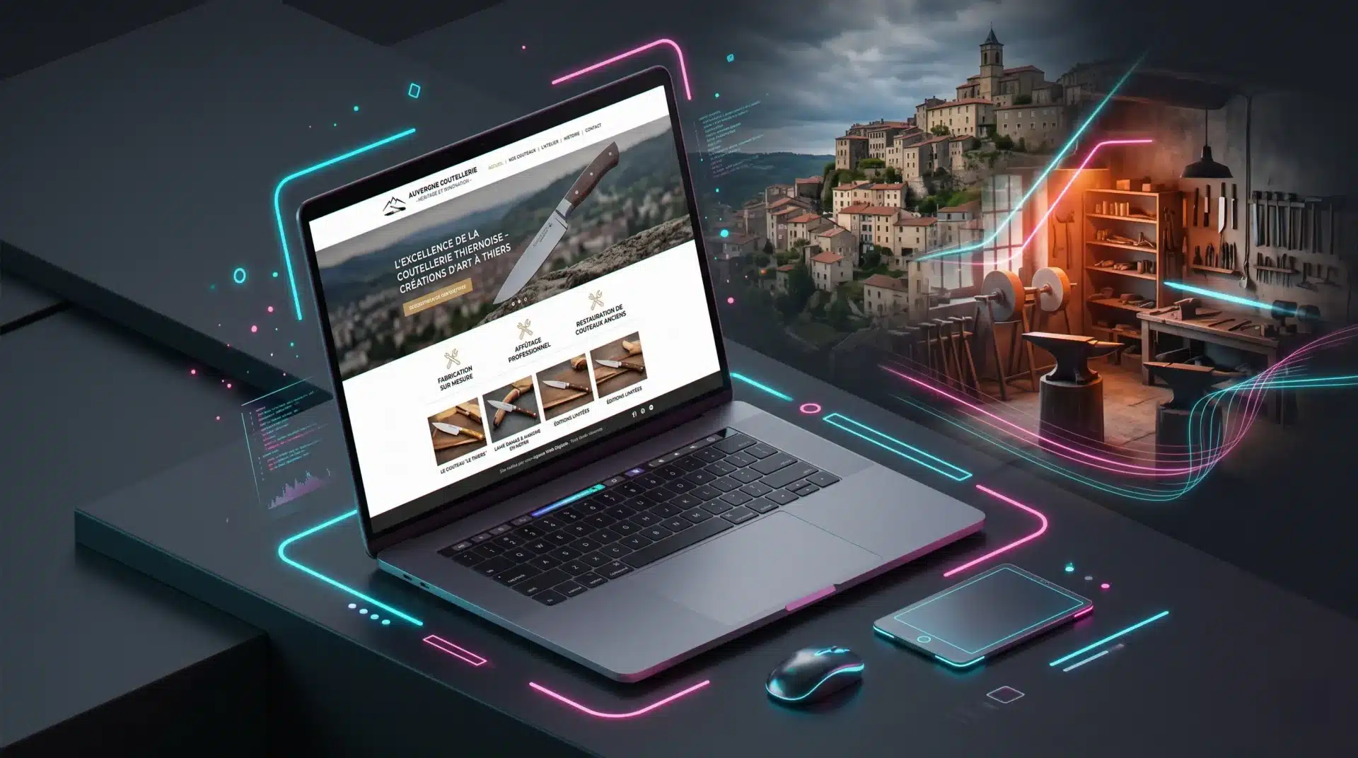 Agence web Thiers (63300) : création de site B2B pour PME industrielles de Felet, coutelier et commerces du centre médiéval