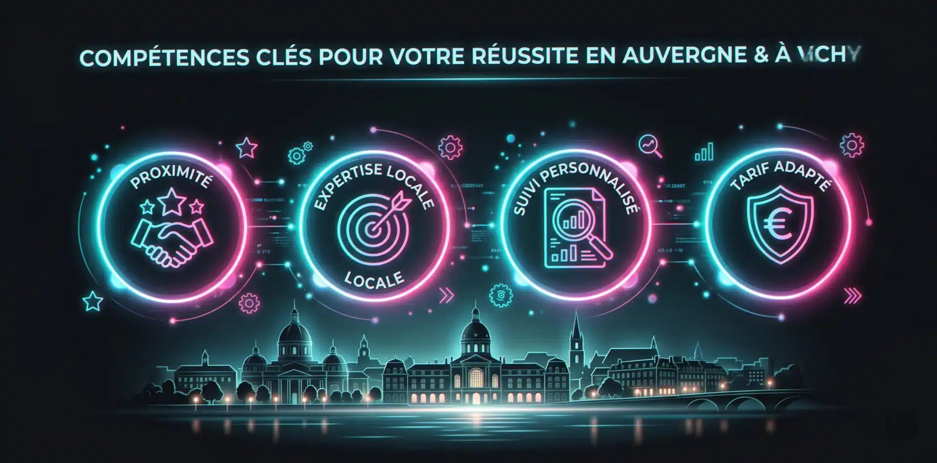 Les 4 atouts de notre agence web Vichy : proximité réactive, expertise locale, suivi personnalisé, tarifs adaptés au bassin