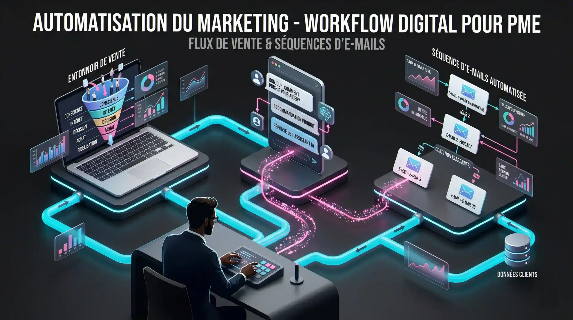 Automatisation marketing TPE : tunnels de vente, chatbots IA et séquences email pour artisans et dirigeants de TPE