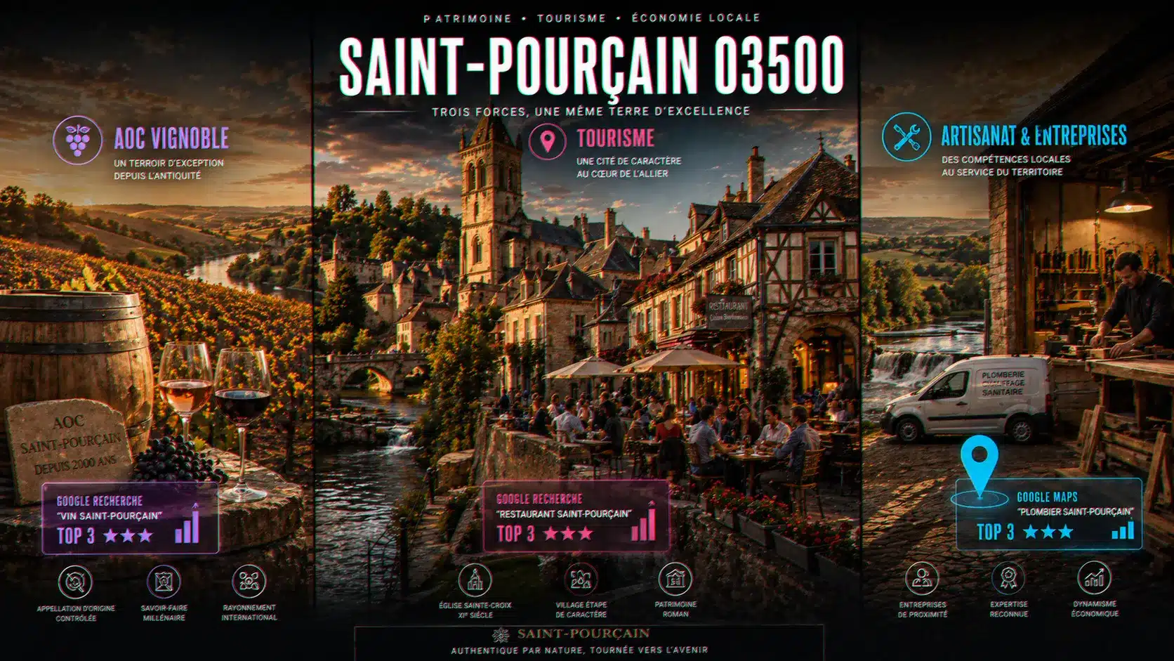 Consultant SEO Saint-Pourçain-sur-Sioule : Claude Barbey accompagne vignerons AOC, restaurateurs et artisans du 03500