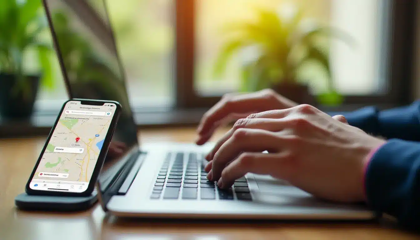 Optimisation d'une fiche Google Business Profile sur ordinateur et smartphone dans le cadre d'une stratégie de référencement local pour une entreprise à Vichy