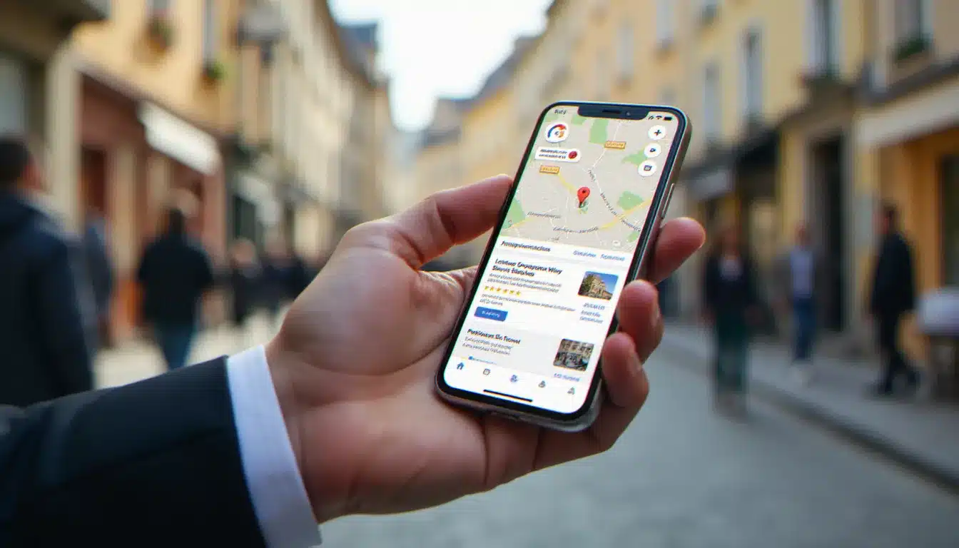 Recherche locale sur mobile affichant le pack Google Maps avec les résultats de référencement local pour des entreprises de Montluçon